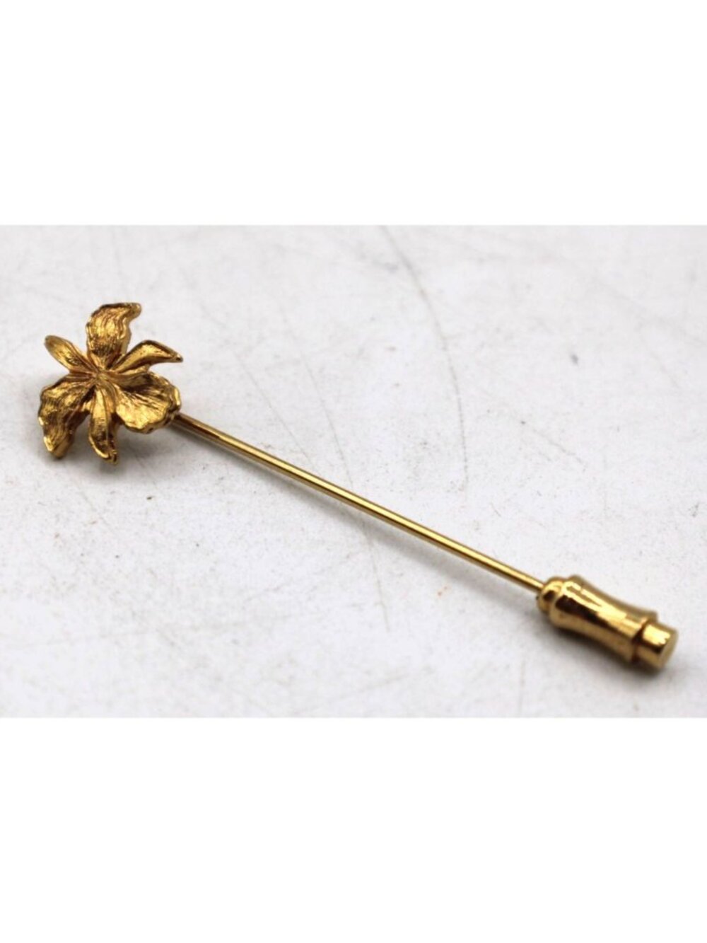 Vintage Gold Tone Lotus Flower Lapel Stick Pin Romantic MCM Hat, Scarf or Ties